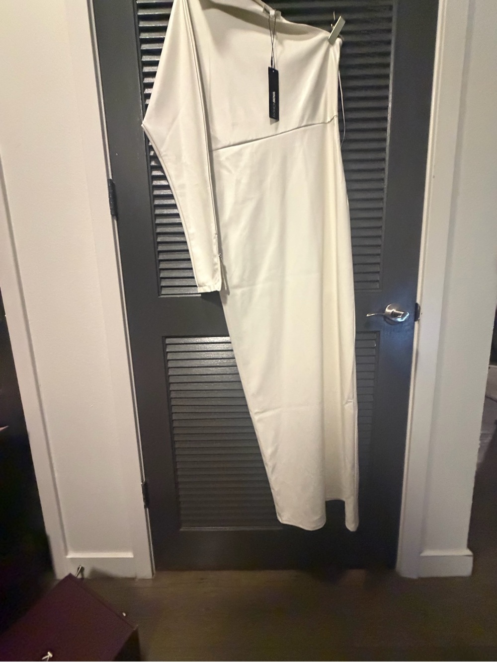 Fashion Nova Cream One-Shoulder Maxi Dress